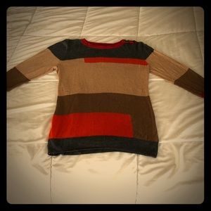 Orange, Tan and gray color block sweater.